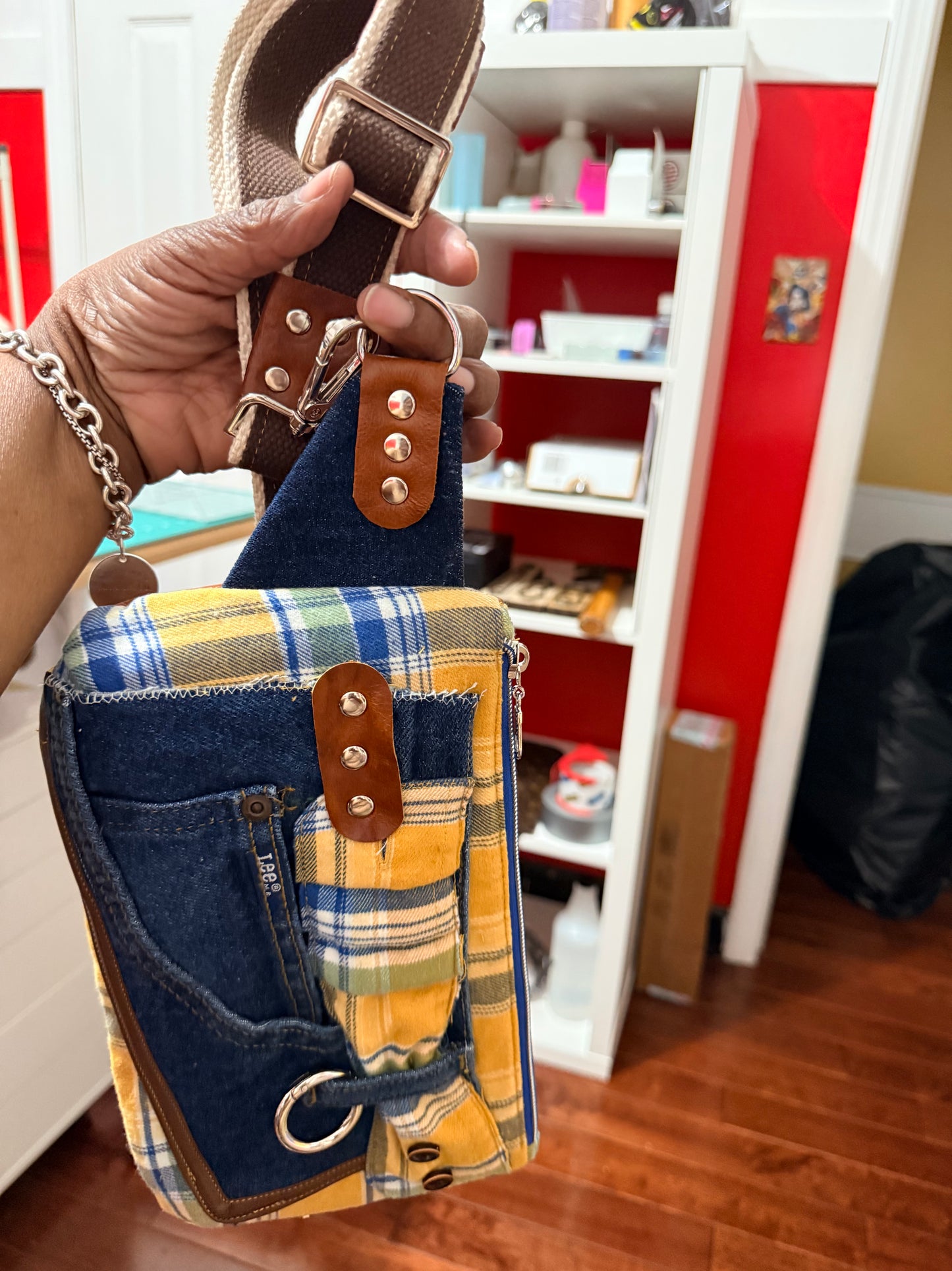 Leather/Denim Crossbody Fanny Pack