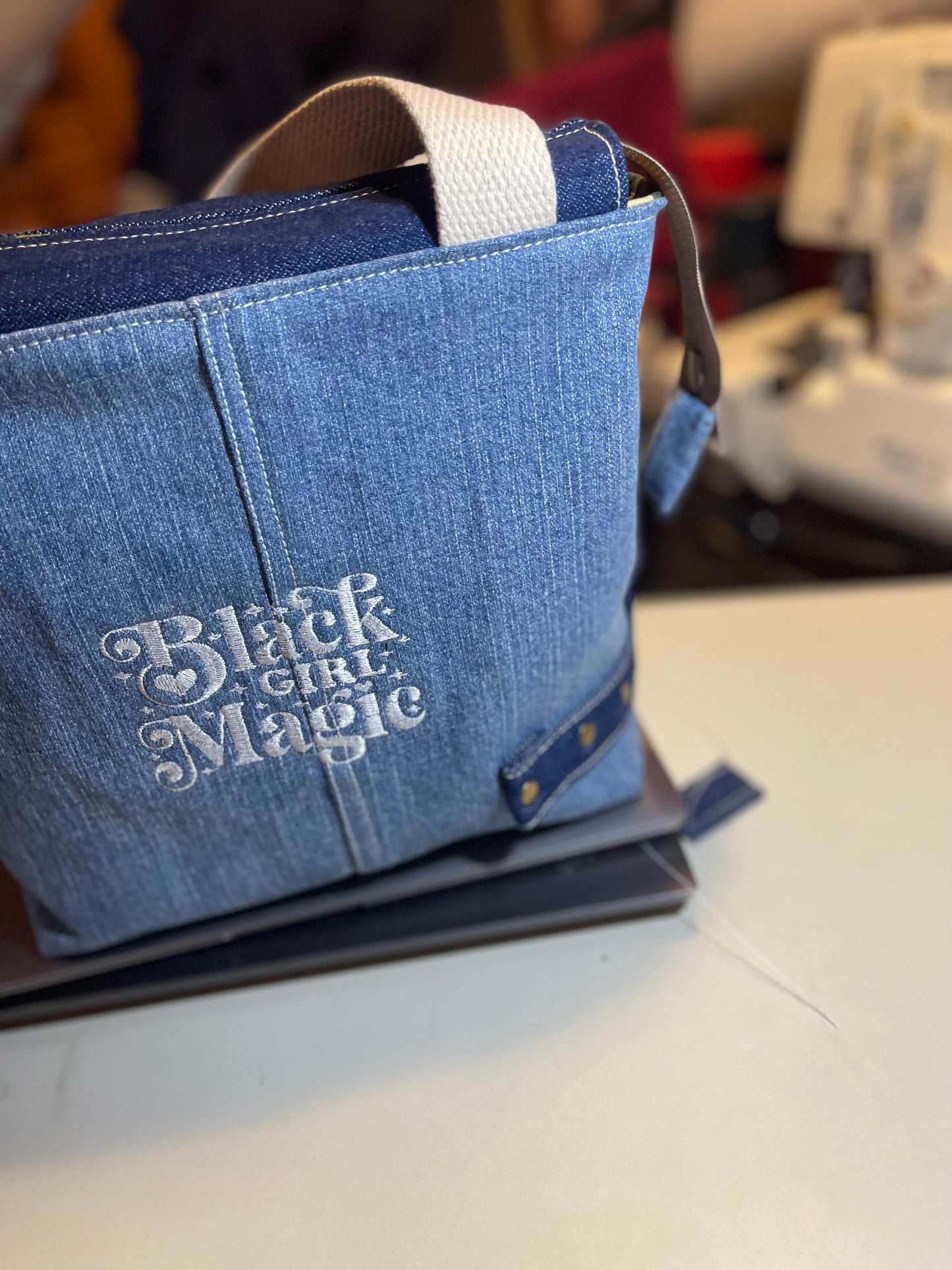 13" Denim - Black Girl Magic Tote