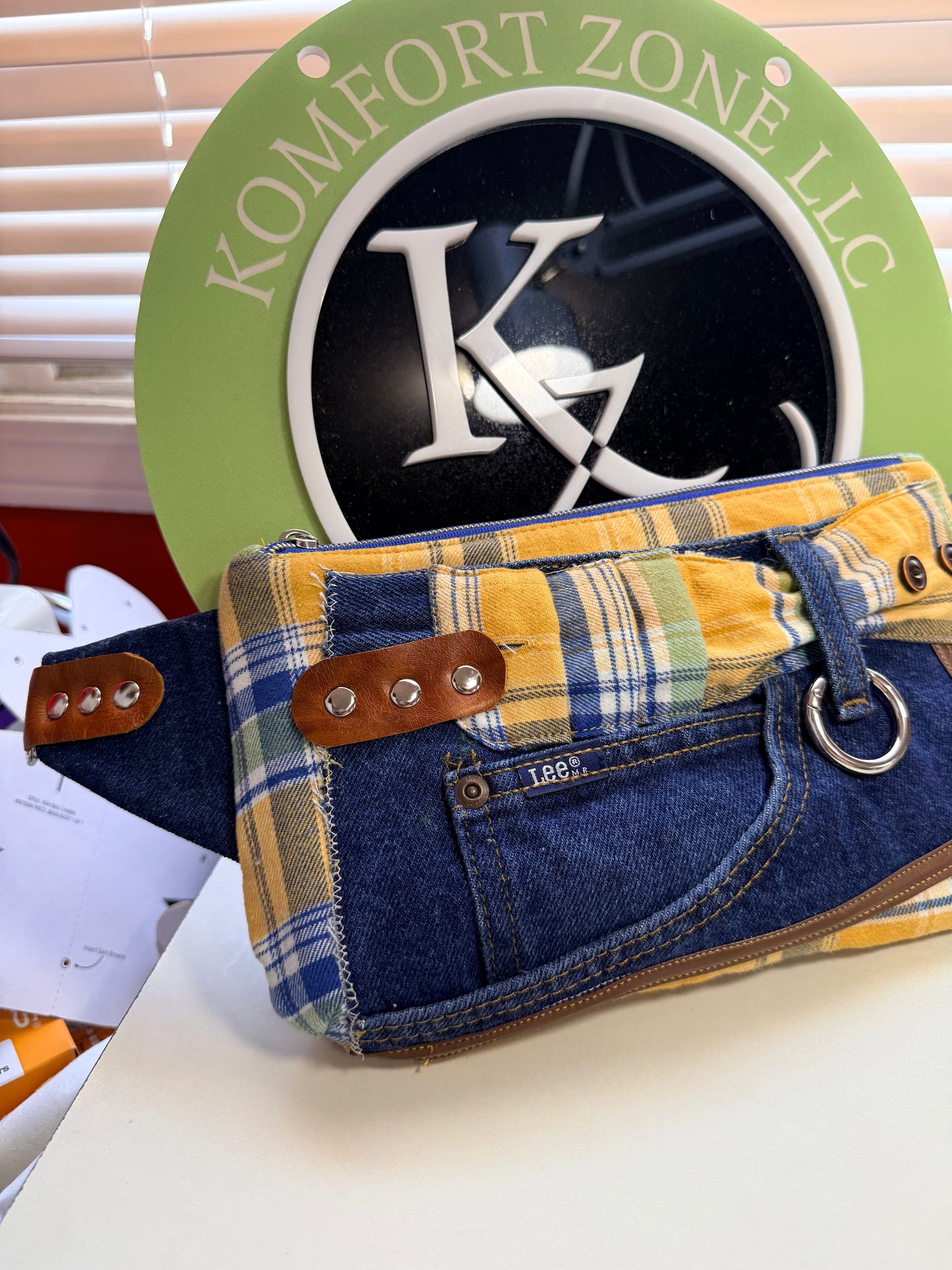Leather/Denim Crossbody Fanny Pack