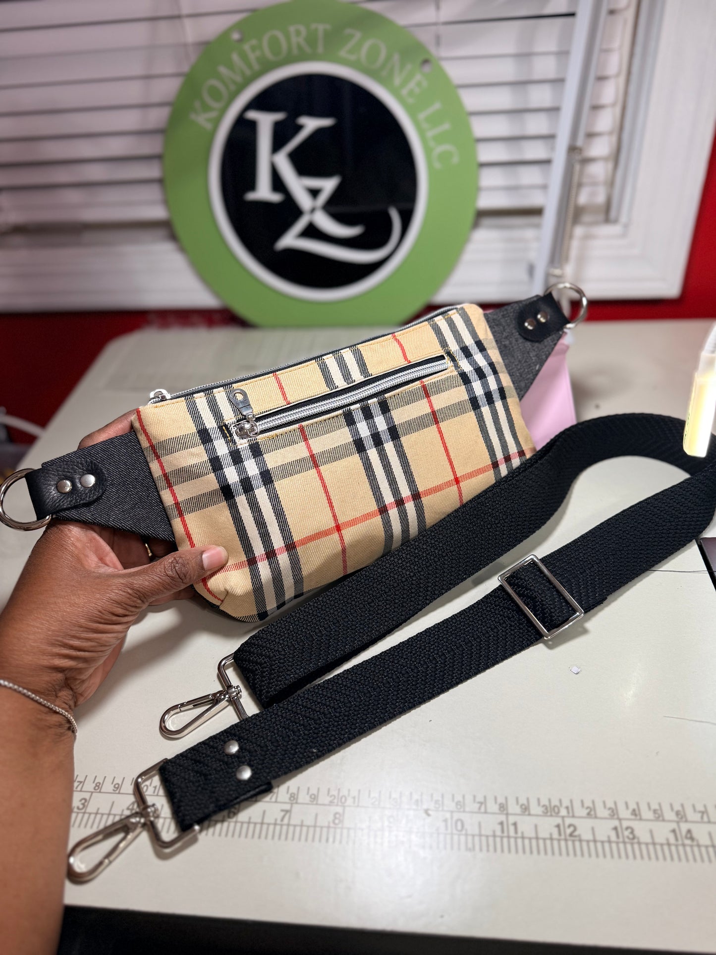Leather/Denim Crossbody Fanny Pack