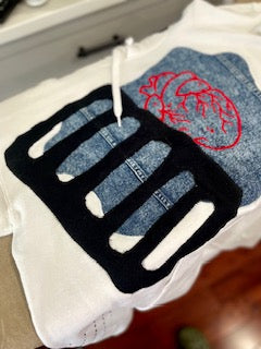 White-Heart Denim Reworked Hoodie