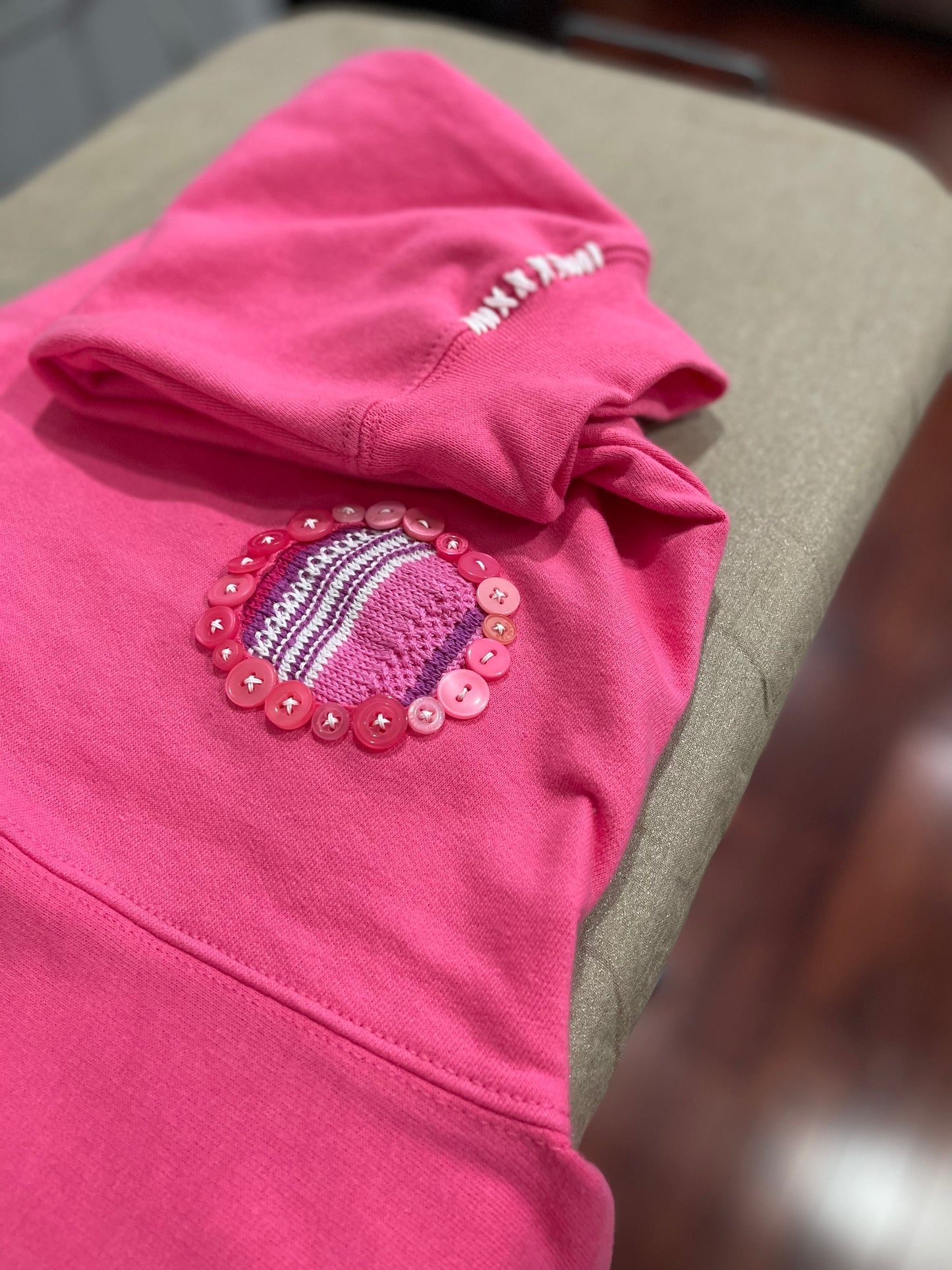 Pink Upcycled Button Hoodie