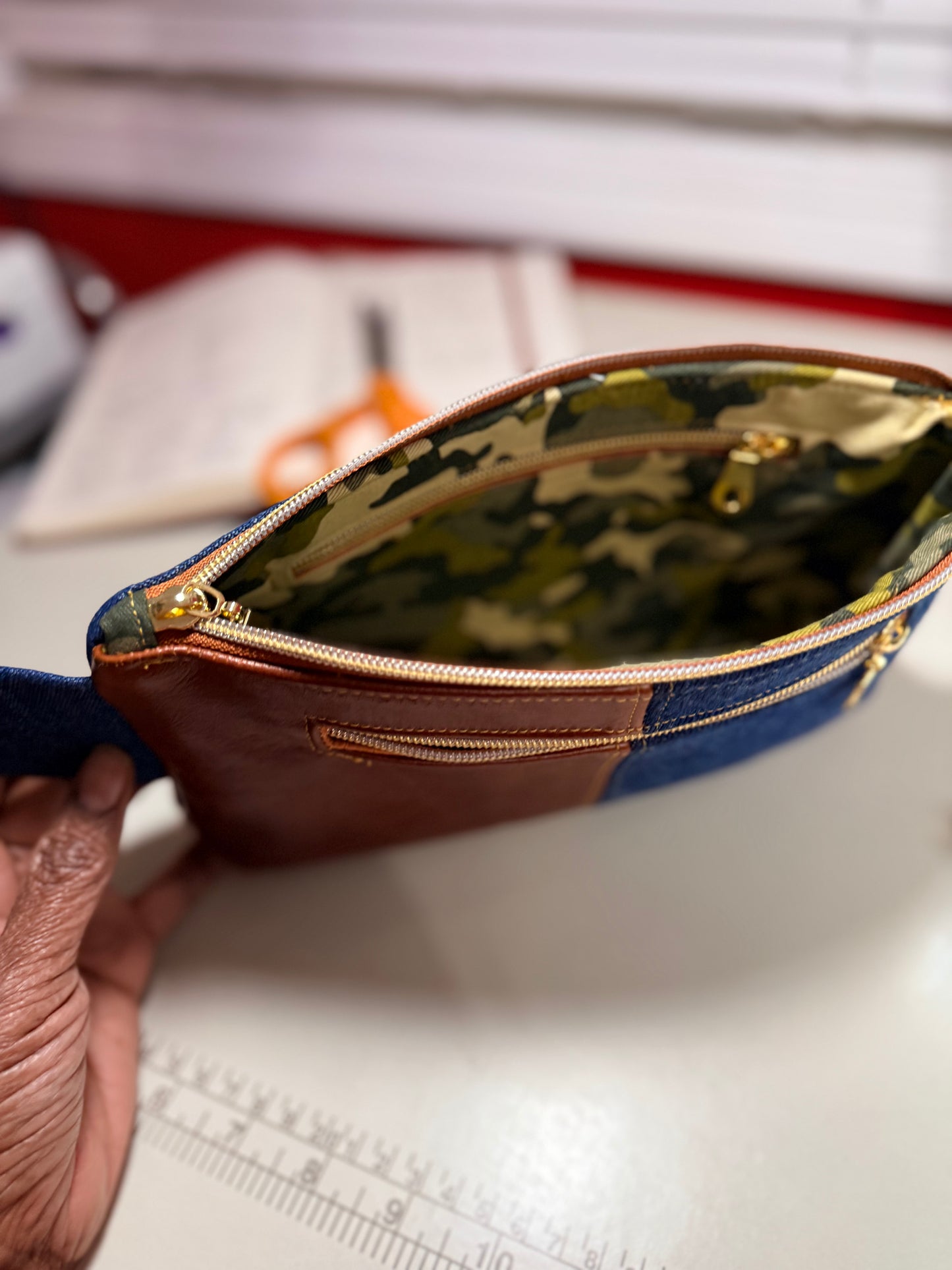 Leather/Denim Crossbody Fanny Pack