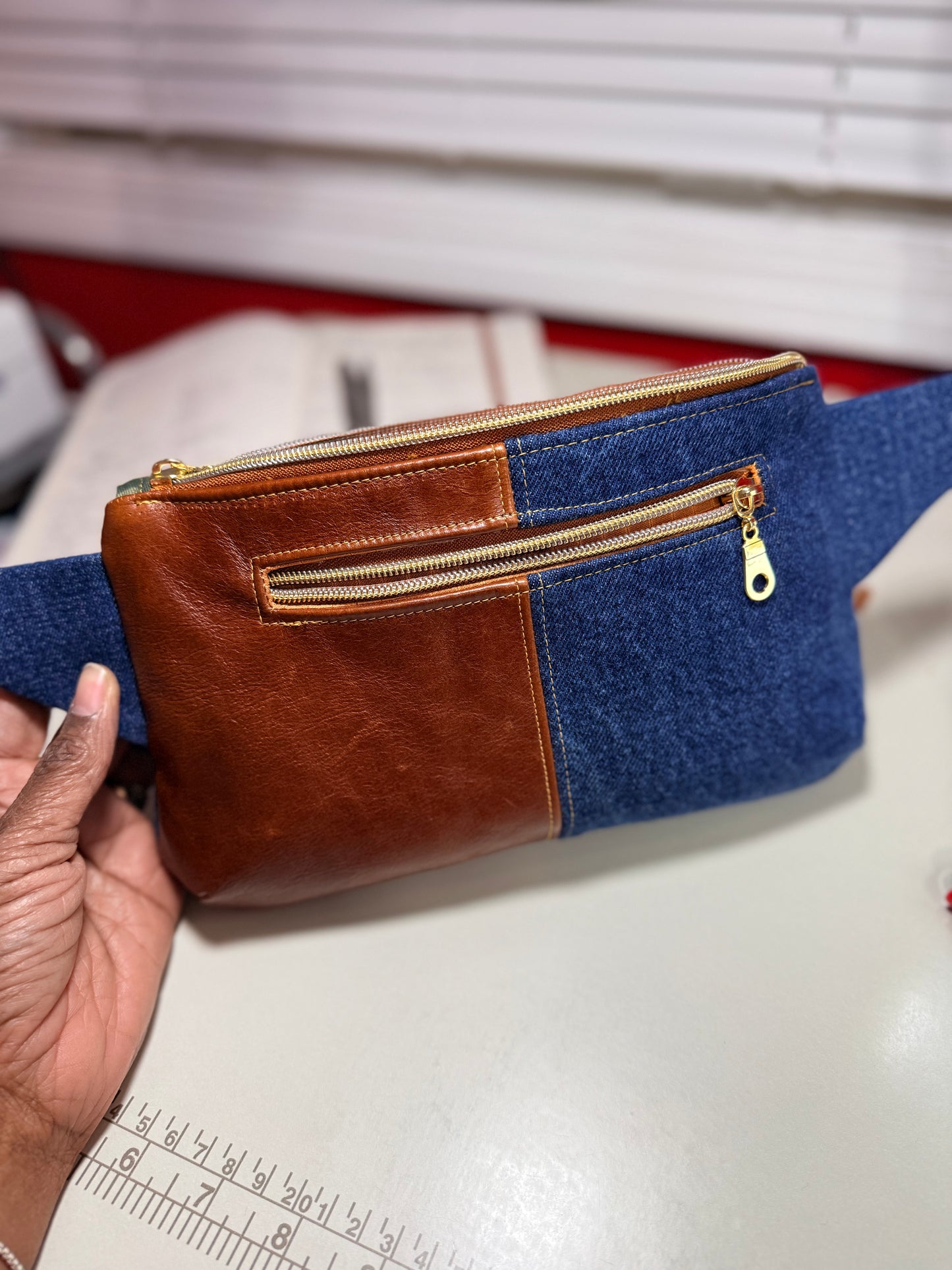 Leather/Denim Crossbody Fanny Pack